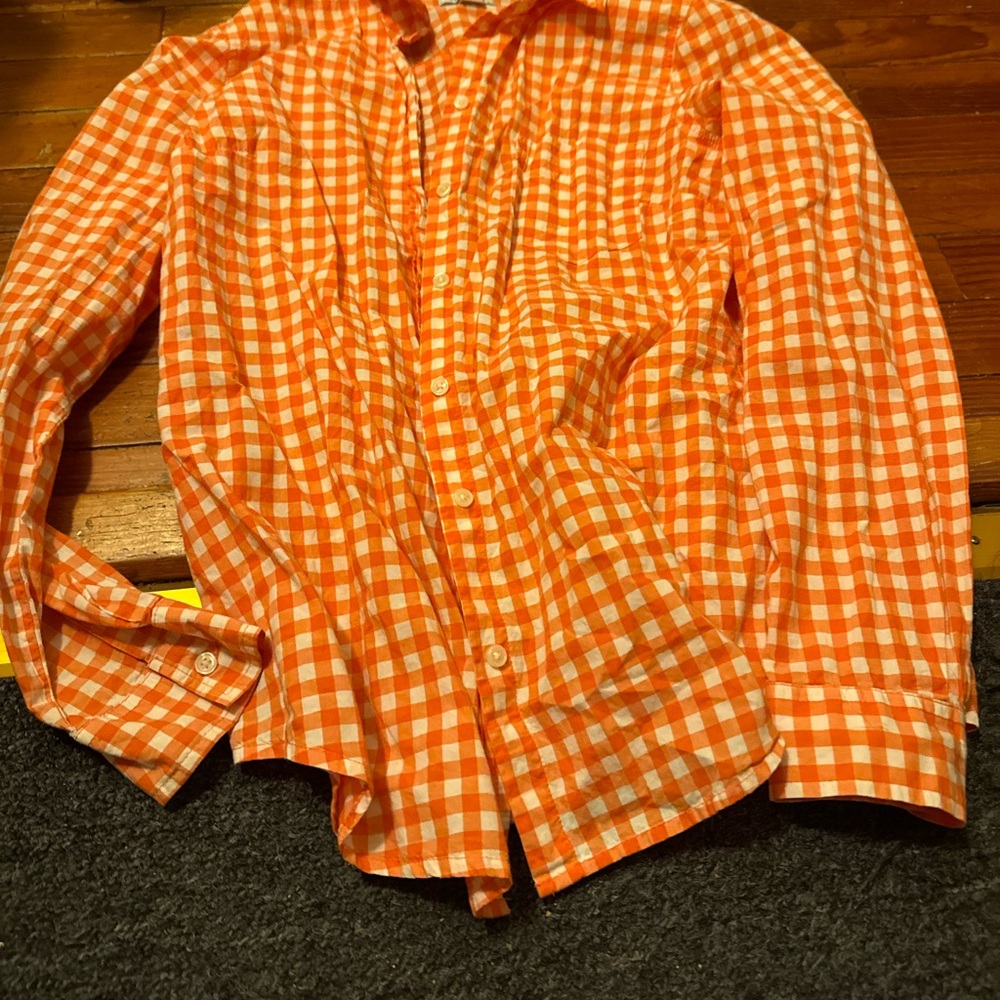 Old Navy Orange and White Checkered Shirt size m